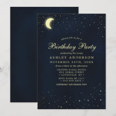 Celestial Moon Stars Midnight Blue Birthday Party Kaart (Voorkant / Achterkant)