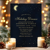 Celestial Moon Stars Midnight Blue Holiday Dinner Kaart
