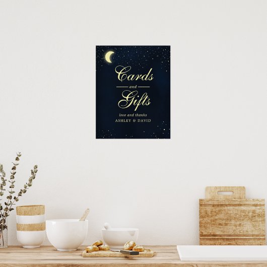 Celestial Moon Stars Midnight Blue Kaarten & Gifts Poster (Keuken)