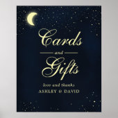 Celestial Moon Stars Midnight Blue Kaarten & Gifts Poster (Voorkant)