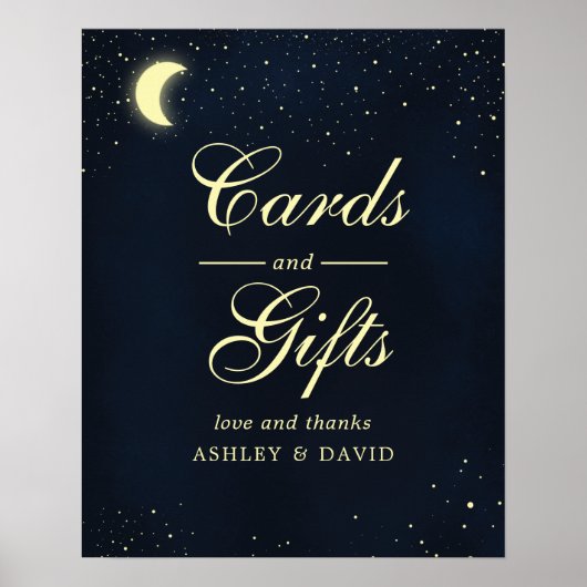 Celestial Moon Stars Midnight Blue Kaarten & Gifts Poster (Voorkant)