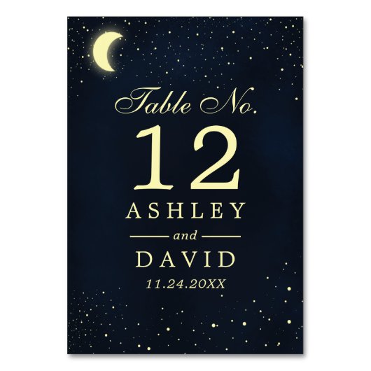 Celestial moon Stars Midnight Blue Table Number Kaart (Achterkant)