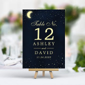 Celestial moon Stars Midnight Blue Table Number Kaart