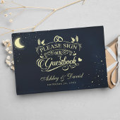 Celestial Moon Stars Midnight Blue Wedding Gastenboek
