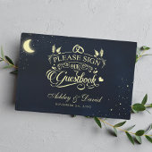 Celestial Moon Stars Midnight Blue Wedding Gastenboek