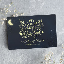 Celestial Moon Stars Midnight Blue Wedding Gastenboek