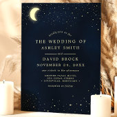 Celestial Moon Stars Midnight Blue Wedding Kaart