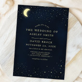 Celestial Moon Stars Midnight Blue Wedding Kaart