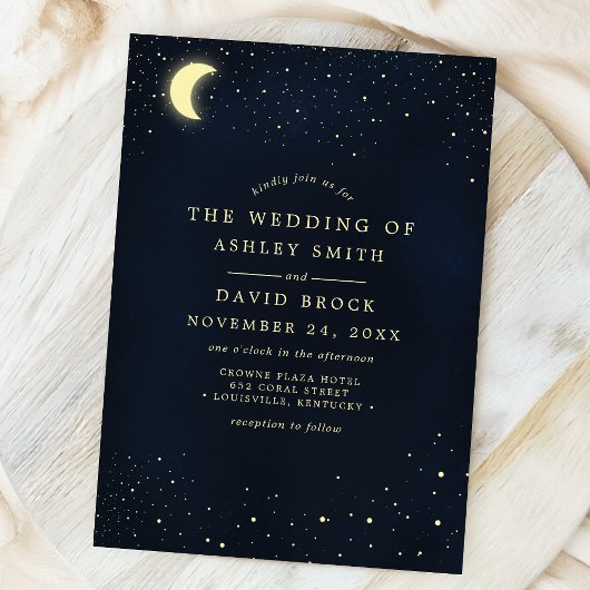 Celestial Moon Stars Midnight Blue Wedding Kaart