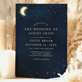 Celestial Moon Stars Midnight Blue Wedding Kaart