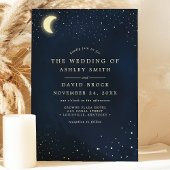Celestial Moon Stars Midnight Blue Wedding Kaart
