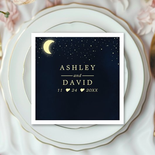 Celestial Moon Stars Midnight Blue Wedding Servet