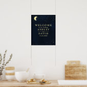 Celestial Moon Stars Midnight Blue Weduwen Welkom Poster (Keuken)