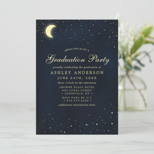 Celestial Moon Stars Midnight Graduparty Kaart (Staand voorkant)
