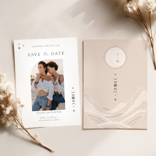 Celestial Moon Stars Monogram Sla de datum foto op Kaart