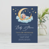 Celestial Moon & Stars Navy Boy Baby Shower  Kaart (Staand voorkant)