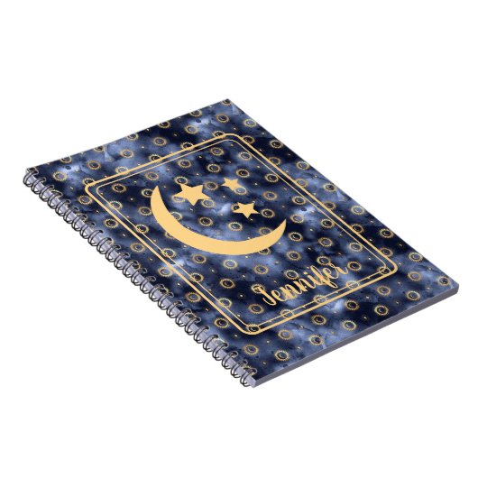 Celestial Moon Stars Navy Notitieboek (Rechterzijde)