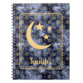 Celestial Moon Stars Navy Notitieboek (Voorkant)