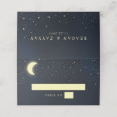 Celestial Moon Stars Navy Wedding Table Number Plaatskaartje (Buitenkant ongevouwen)