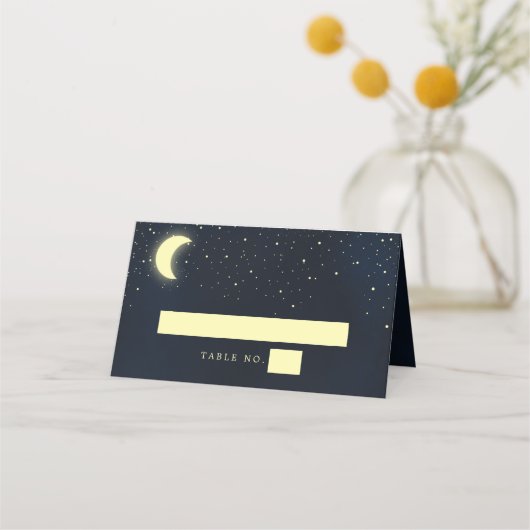 Celestial Moon Stars Navy Wedding Table Number Plaatskaartje (Voorkant)
