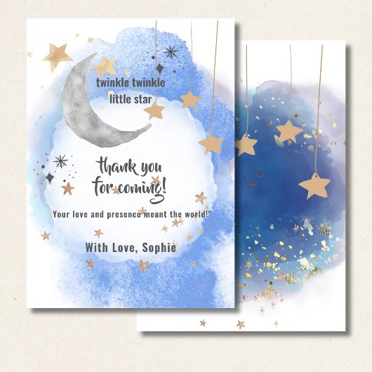 Celestial Moon Stars, Pastel Blue And Gold Bedankkaart