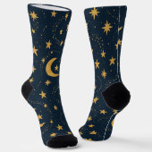 Celestial Moon & Stars Pattern – Midnight Sokken (Gebogen)