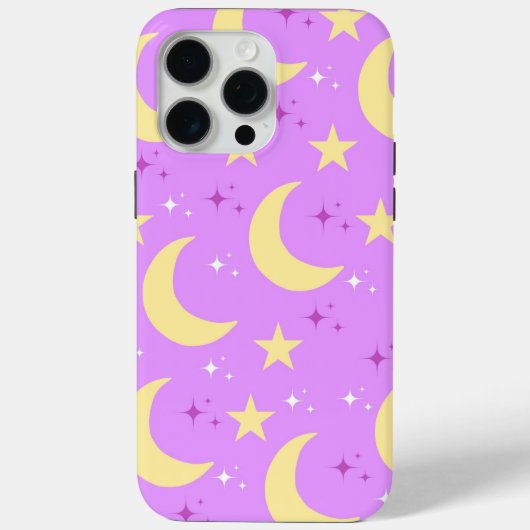 Celestial Moon Stars Pattern Paarse Achtergrond Case-Mate iPhone Case (Achterkant)