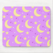 Celestial Moon Stars Pattern Paarse Achtergrond Muismat (Voorkant)