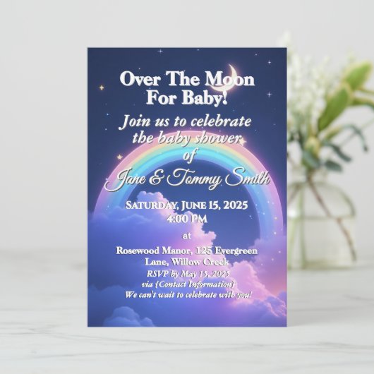 Celestial Moon & Stars Rainbow Baby shower Kaart (Staand voorkant)
