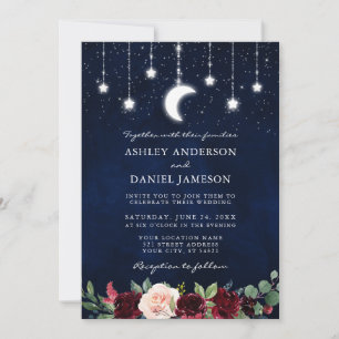 Celestial Moon Stars String Lights Floral Wedding Kaart