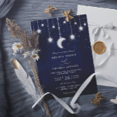 Celestial Moon Stars String Lights QR Code Wedding Kaart