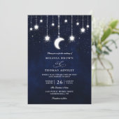 Celestial Moon Stars String Lights QR Code Wedding Kaart (Staand voorkant)