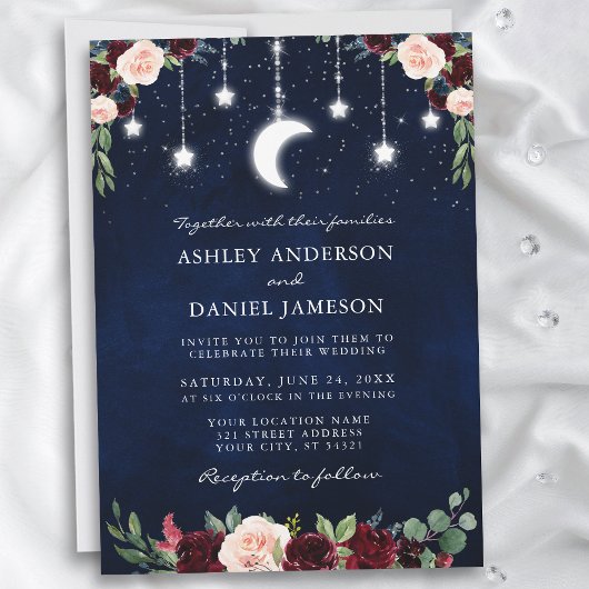 Celestial Moon Stars String Lights Wedding Floral Kaart