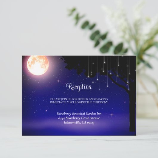 Celestial Moon Stars String Lights Wedding Informatiekaartje (Staand voorkant)