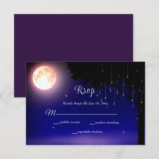 Celestial Moon Stars String Lights Wedding RSVP Kaartje (Voorkant / Achterkant)