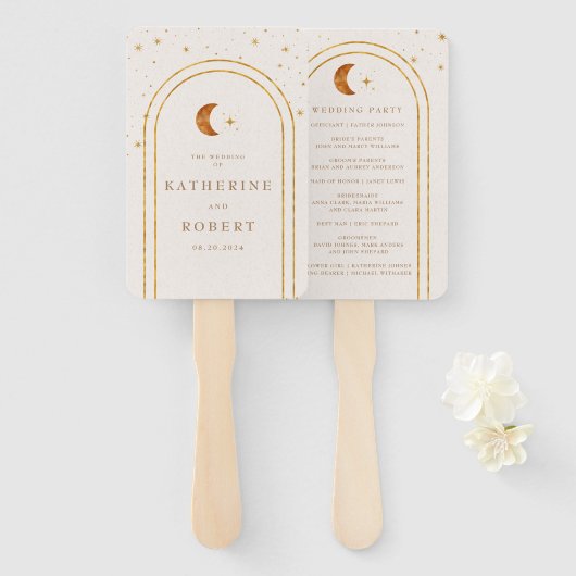  Celestial Moon Stars Trouwprogramma Handwaaier (Voorkant en achterkant)
