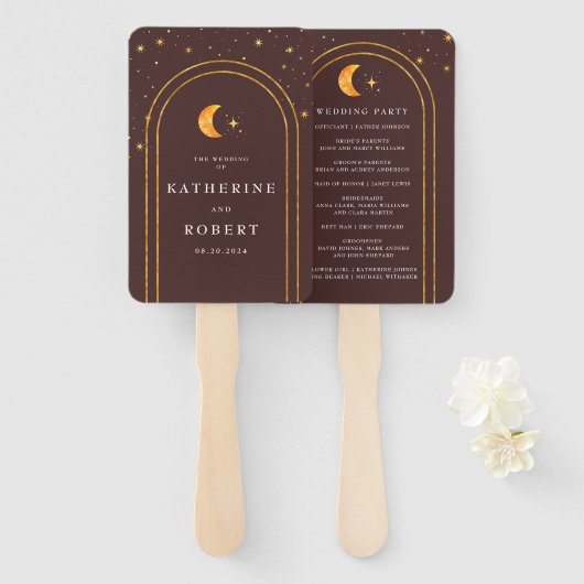  Celestial Moon Stars Trouwprogramma Handwaaier (Voorkant en achterkant)