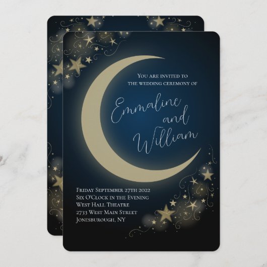 Celestial Moon Stars Wedding Kaart (Voorkant / Achterkant)