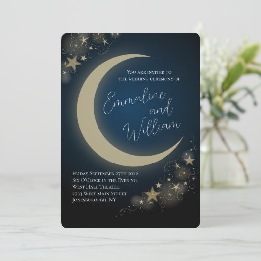 Celestial Moon Stars Wedding Kaart (Staand voorkant)