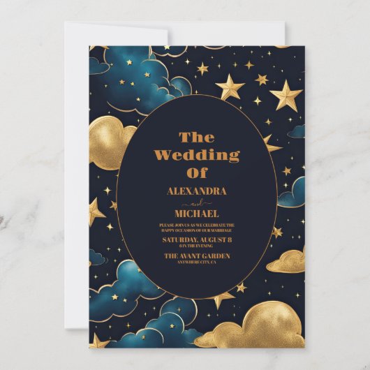 Celestial Moon Stars Wedding Kaart (Voorkant)
