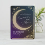 Celestial Moon Stars Wedding Paarse Blauw Donker Kaart (Staand voorkant)