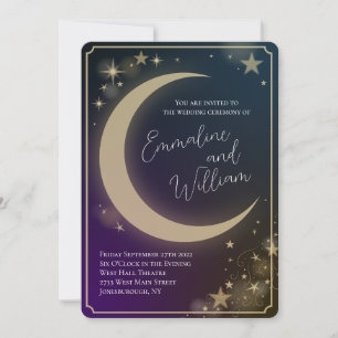 Celestial Moon Stars Wedding Paarse Blauw Donker Kaart