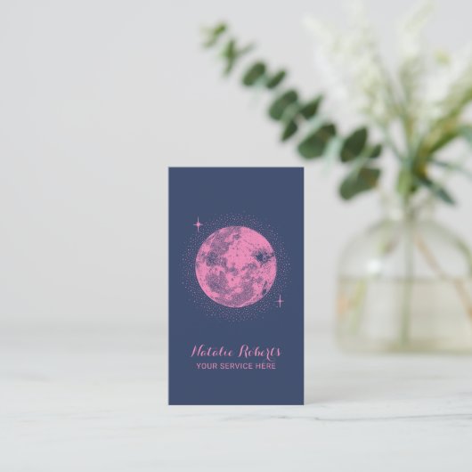 Celestial Moon & Sterren Minimalist Marine & Roze Visitekaartje (Staand voorkant)