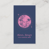 Celestial Moon & Sterren Minimalist Marine & Roze Visitekaartje (Voorkant)