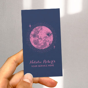 Celestial Moon & Sterren Minimalist Marine & Roze Visitekaartje
