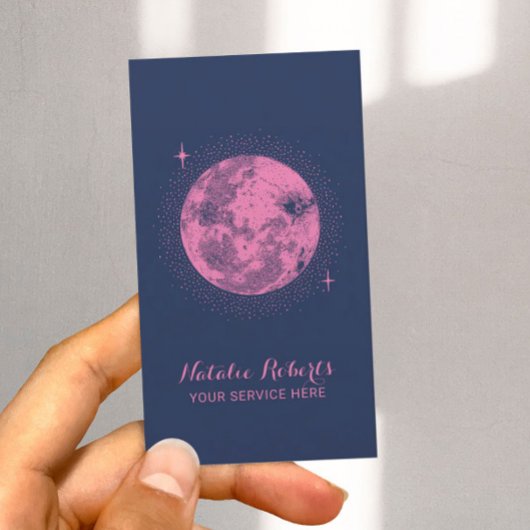 Celestial Moon & Sterren Minimalist Marine & Roze Visitekaartje