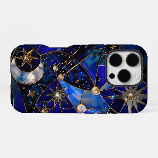 Celestial Moon Sterrennacht Glas in lood iPhone Hoesje (Achterkant horizontaal)