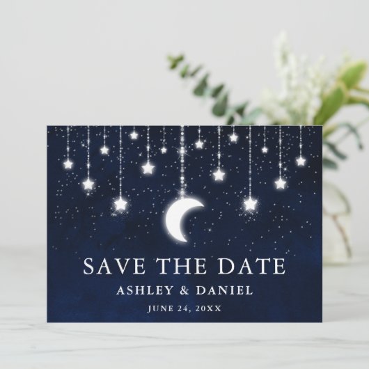Celestial moon stert string lampjes sparen de datu save the date (Staand voorkant)