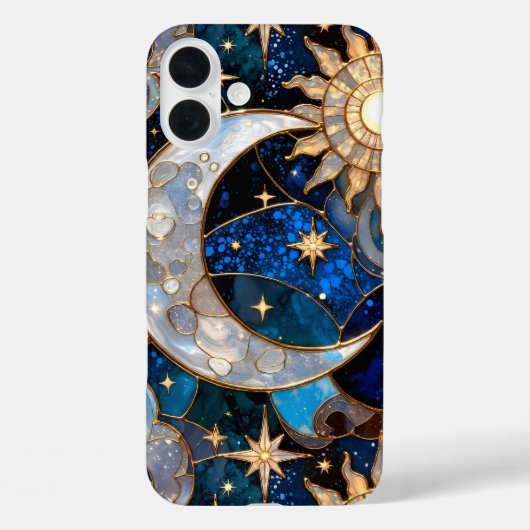 Celestial Moon Sun iPhone Case Stained Glass Gold (Achterkant)