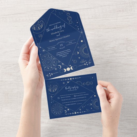 Celestial moon sun stars constellations wedding all in one uitnodiging (Afscheurbaar)
